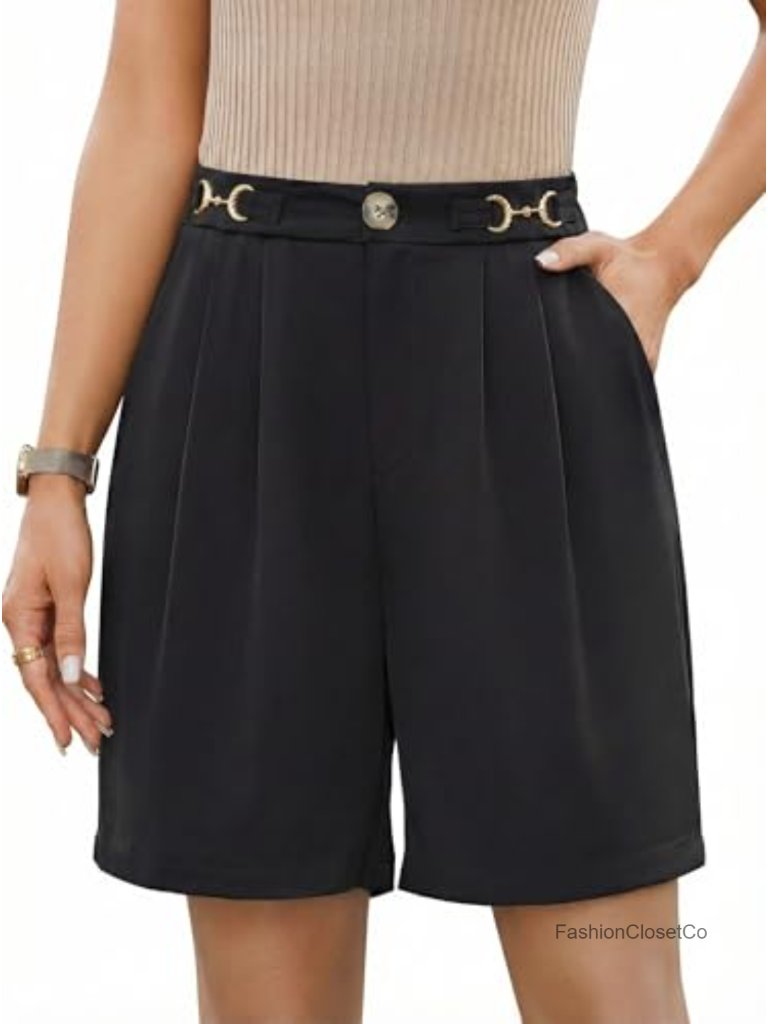 Women's High Waisted Bermuda Shorts With Pockets | Cooling Polyester Spandex